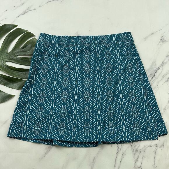 Rip Skirt Womens Wrap Size L Teal Blue Geometric Print Short Stretch Mini - Picture 1 of 10